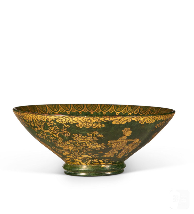 BOL EN JADE VERT ÉPINARD À DÉCOR DE DAMES DE COUR ET ENFANTS À L'OR  CHINE, XIXE-XXE SIÈCLE - 图3
